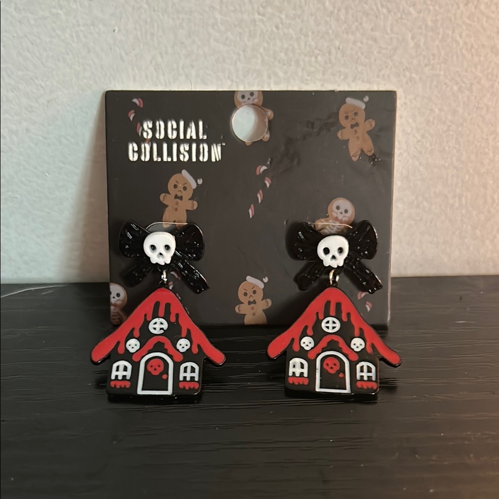 Red and Black Gingerbread House Earrings